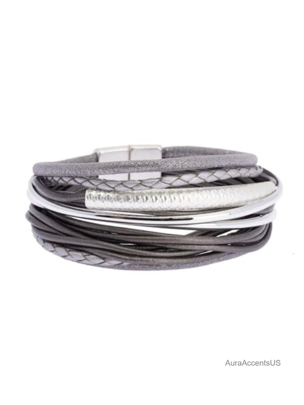 Layered Leather Cuff Bracelet with Multistrand Boho Wrap